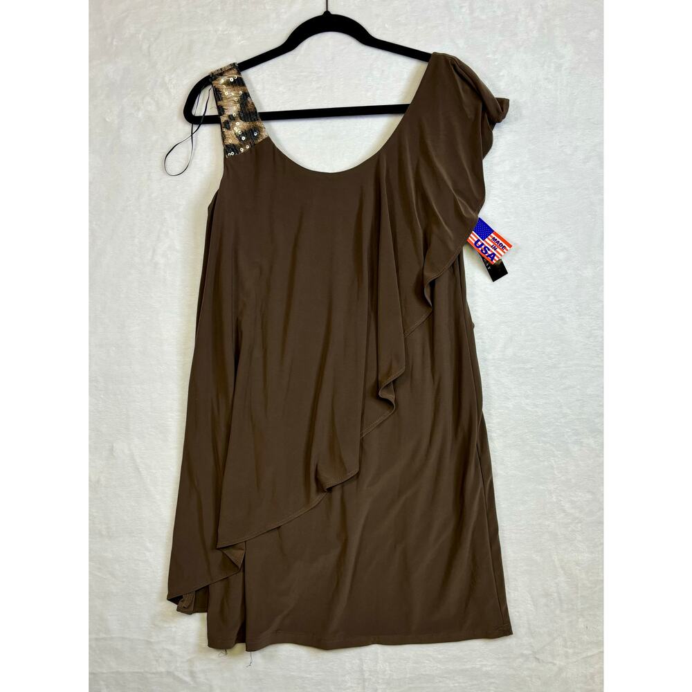 NW Nightway Size 8 Brown Dress with Animal Print Strap Made in USA